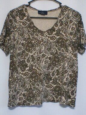 Karen Scott Paisley Top Women’s Medium Short Sleeve Brown Beige Casual Blouse